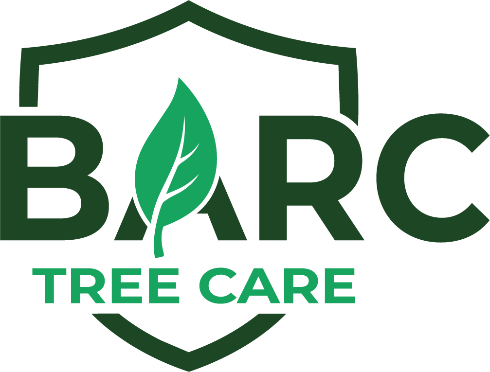 BARC Tree Care logo with green shield, leaf, and bold green text