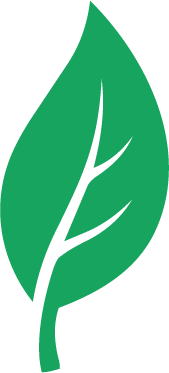 Green leaf logo with white vein details