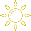 a line drawing of a sun with drops of water coming out of it .