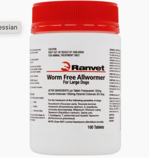 Ranvet Allwormer 25kg Tab (100)