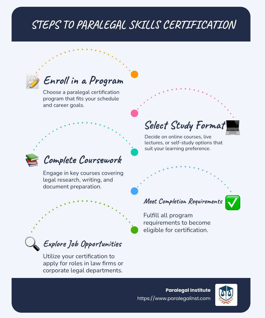 A poster showing the steps to paralegal skills certification
