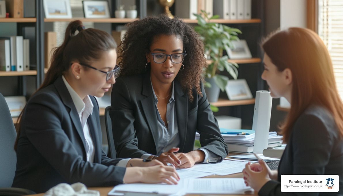 A group of women are sitting at a table having a meeting.