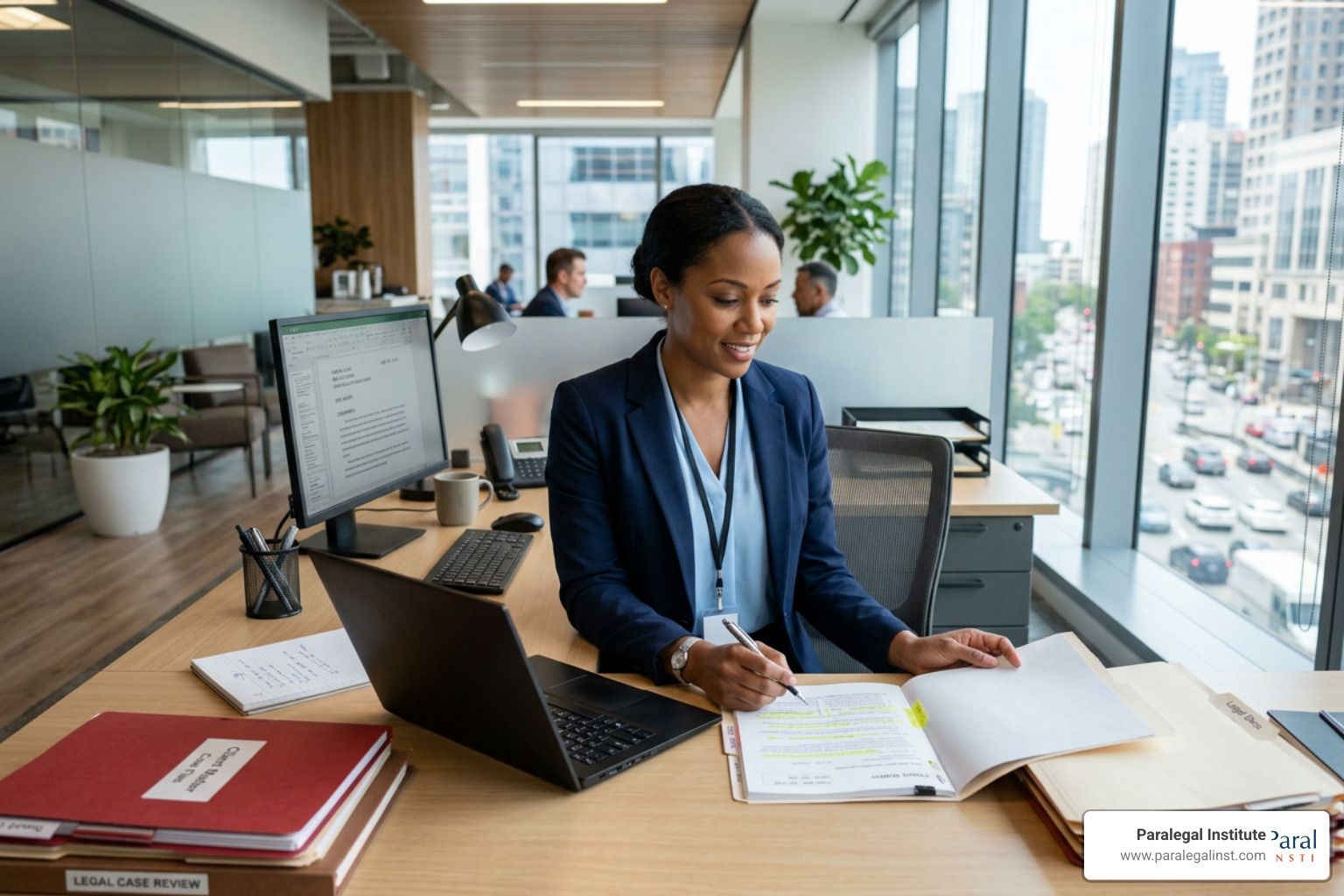 paralegal working in a modern law office