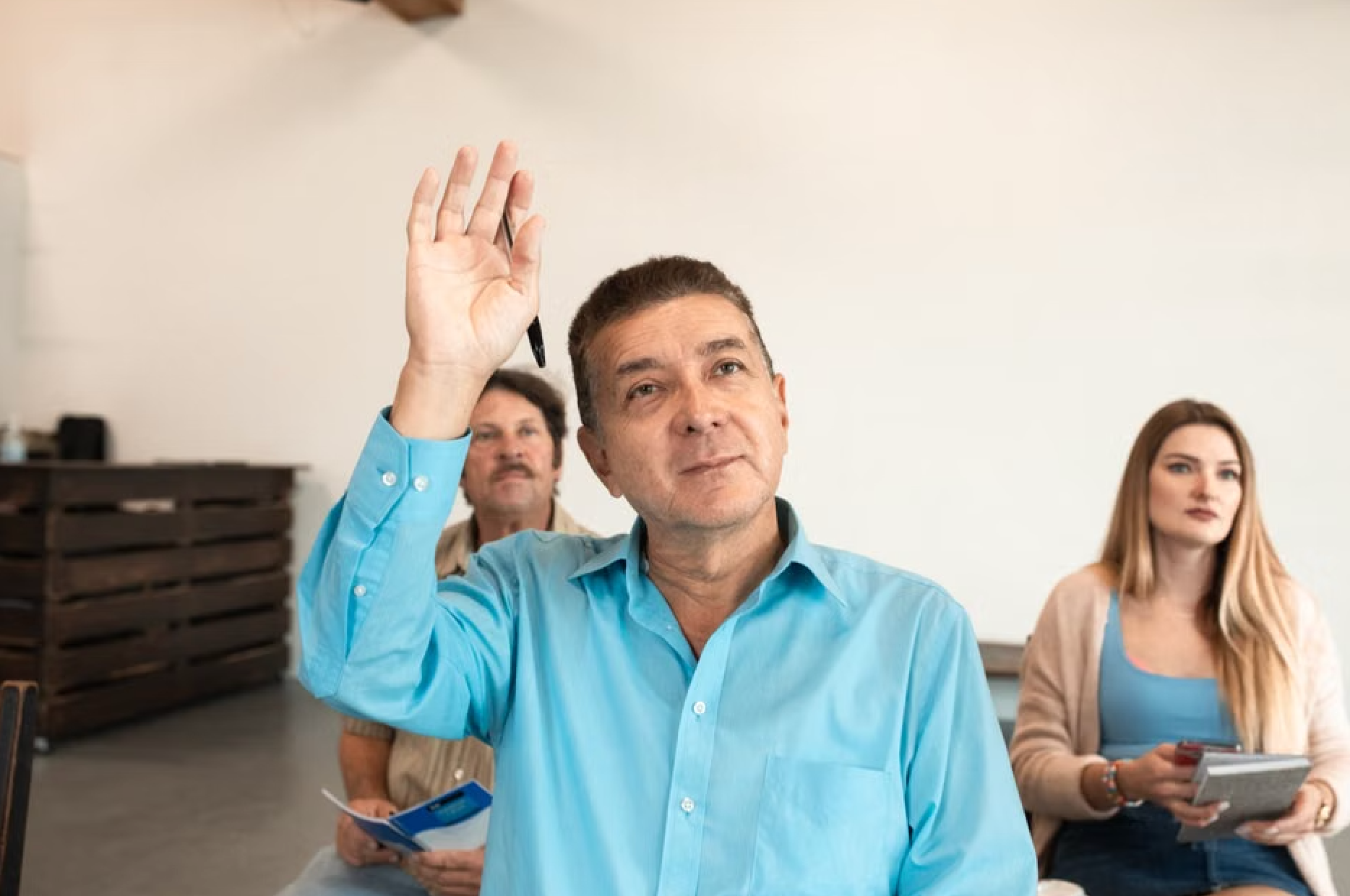 Adult learner participating in an interactive legal studies class