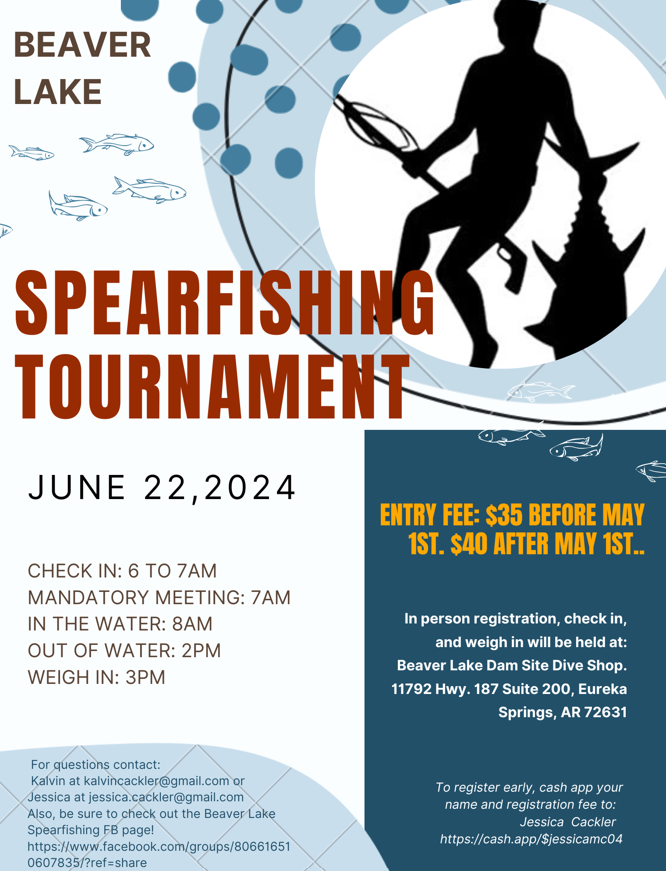 A poster for a spearfishing tournament at beaver lake