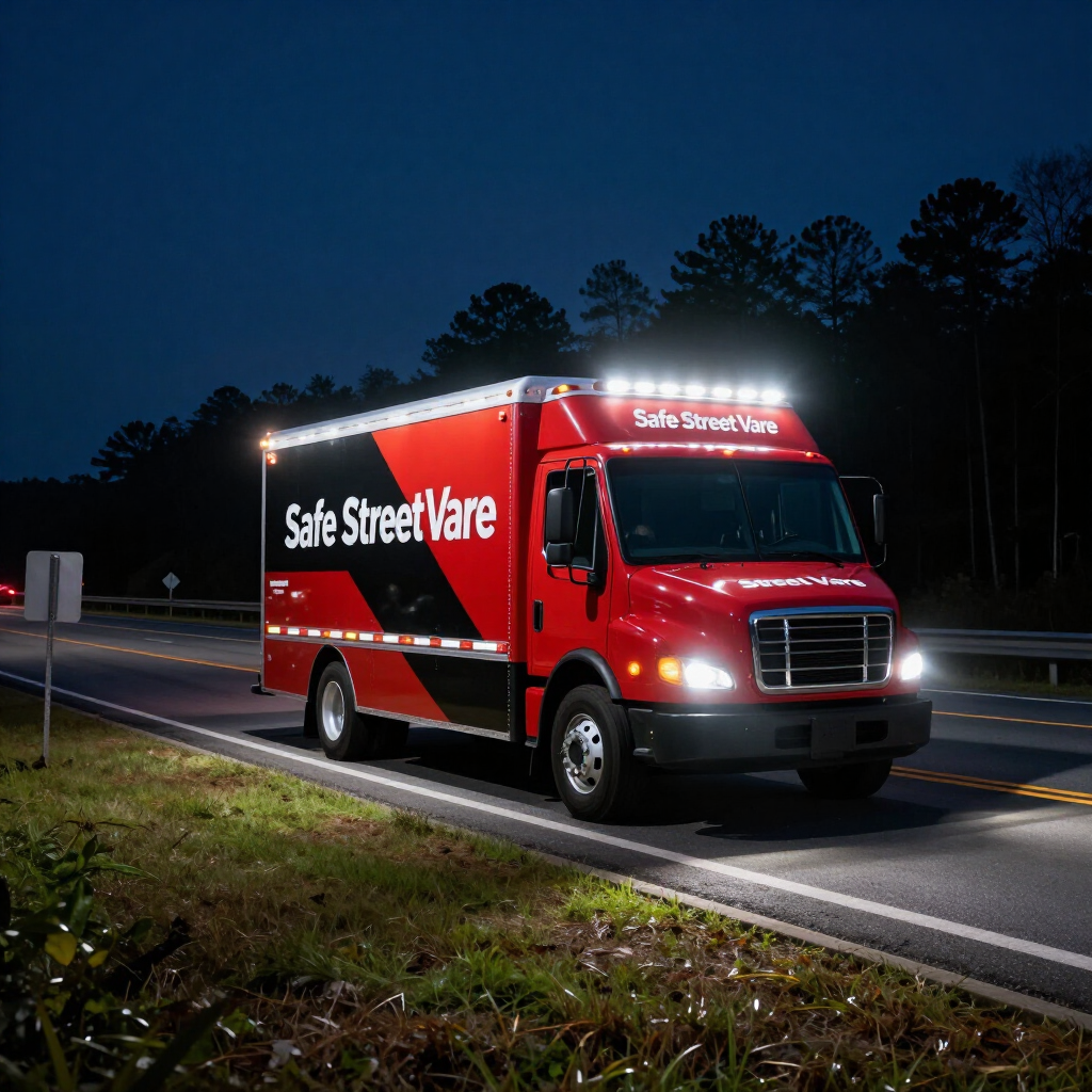 H&L Roadside tow truck on a roadside shoulder at night.