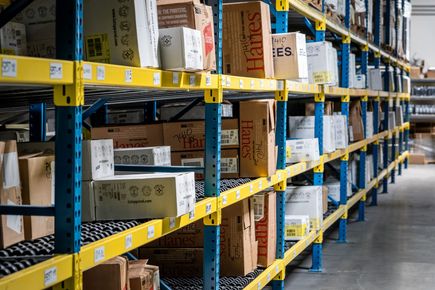 View of warehouse racking storing inventory ready to pick 
