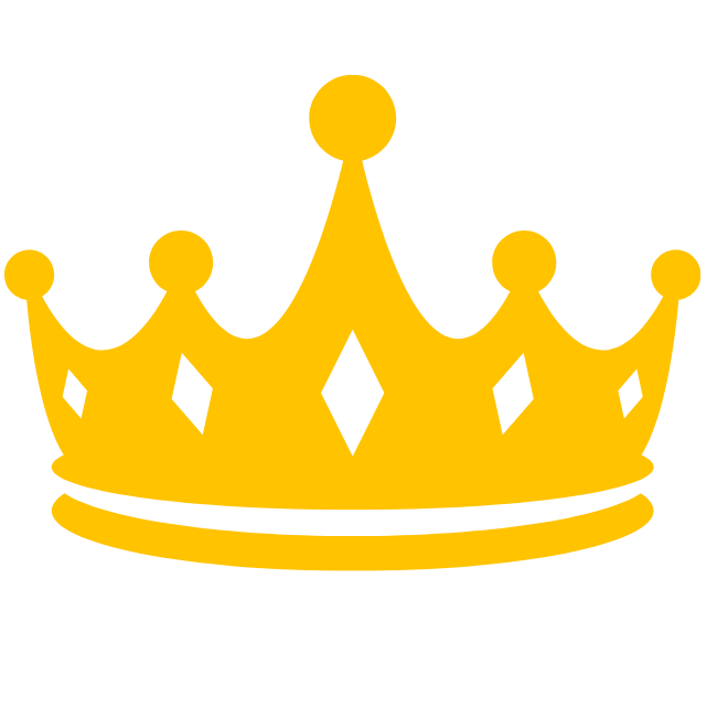 Yellow crown icon with five points and diamond cutouts on a white background