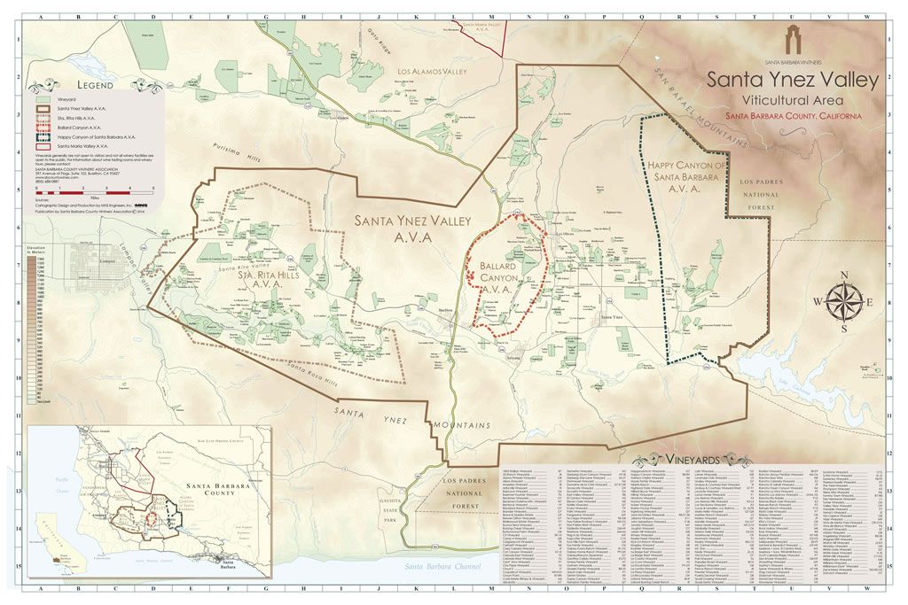 Map of the Santa Cruz Valley, showing vineyards, terrain, and boundaries.