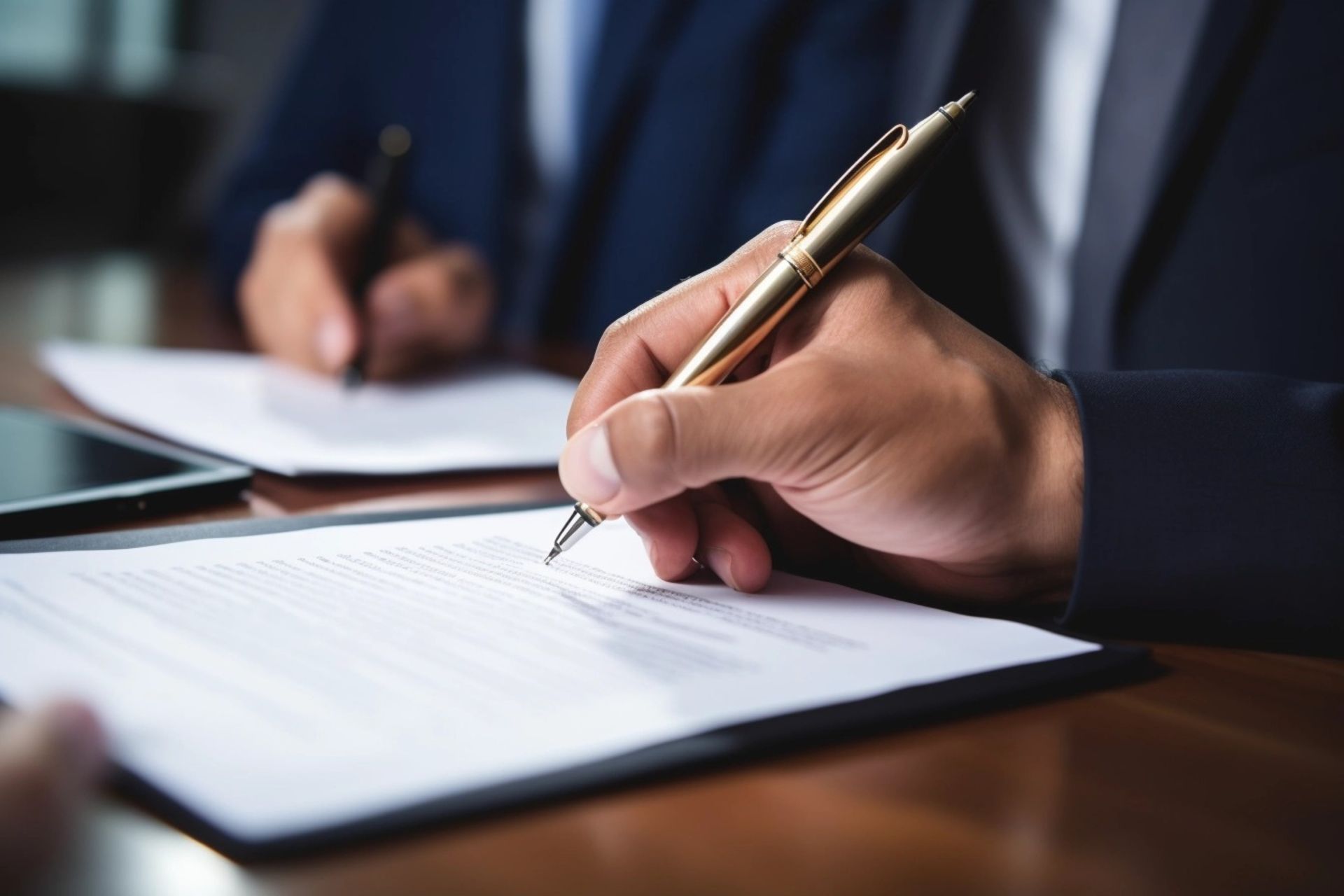 Superyacht contract being signed by new owner in legal office