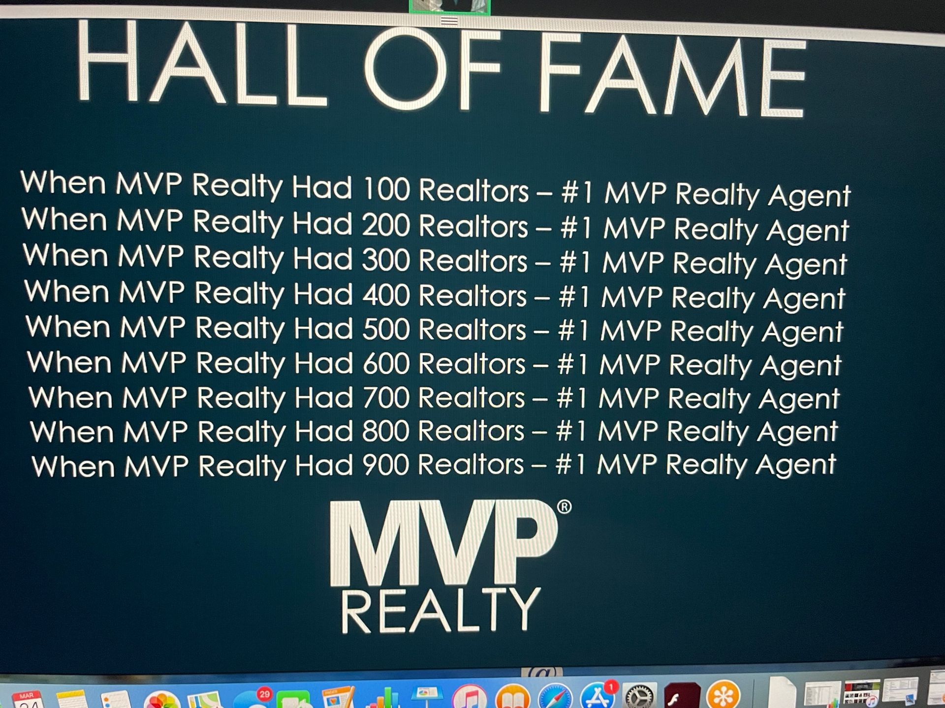 MVP Realty Hall of Fame sign with text listing realtor levels and MVP Realty logo