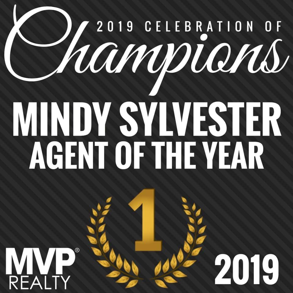 2019 Champions award graphic for Mindy Sylvester, Agent of the Year, with gold number 1 and laurels
