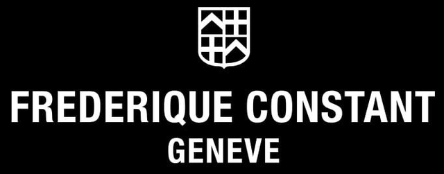 Logo di Frederique Constant Geneva in bianco su sfondo nero.