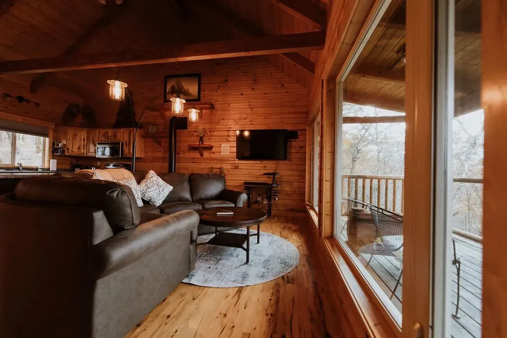 Krueger Cabin Living Area And Terrace - Mindoro, WI - High Point Retreats