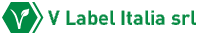 Logo di V Label Italia srl ​​con icona esagonale verde e testo verde su sfondo bianco