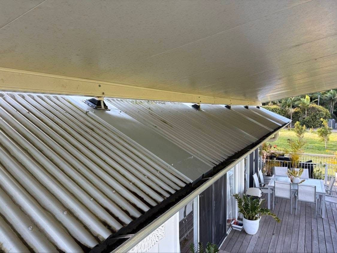 White Corrugated Patio Roof  and Gutter — Stormguard Roofing In Brisbane, QLD