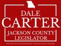 Red campaign sign for Dale Carter, Jackson County legislator, in white text on a red background