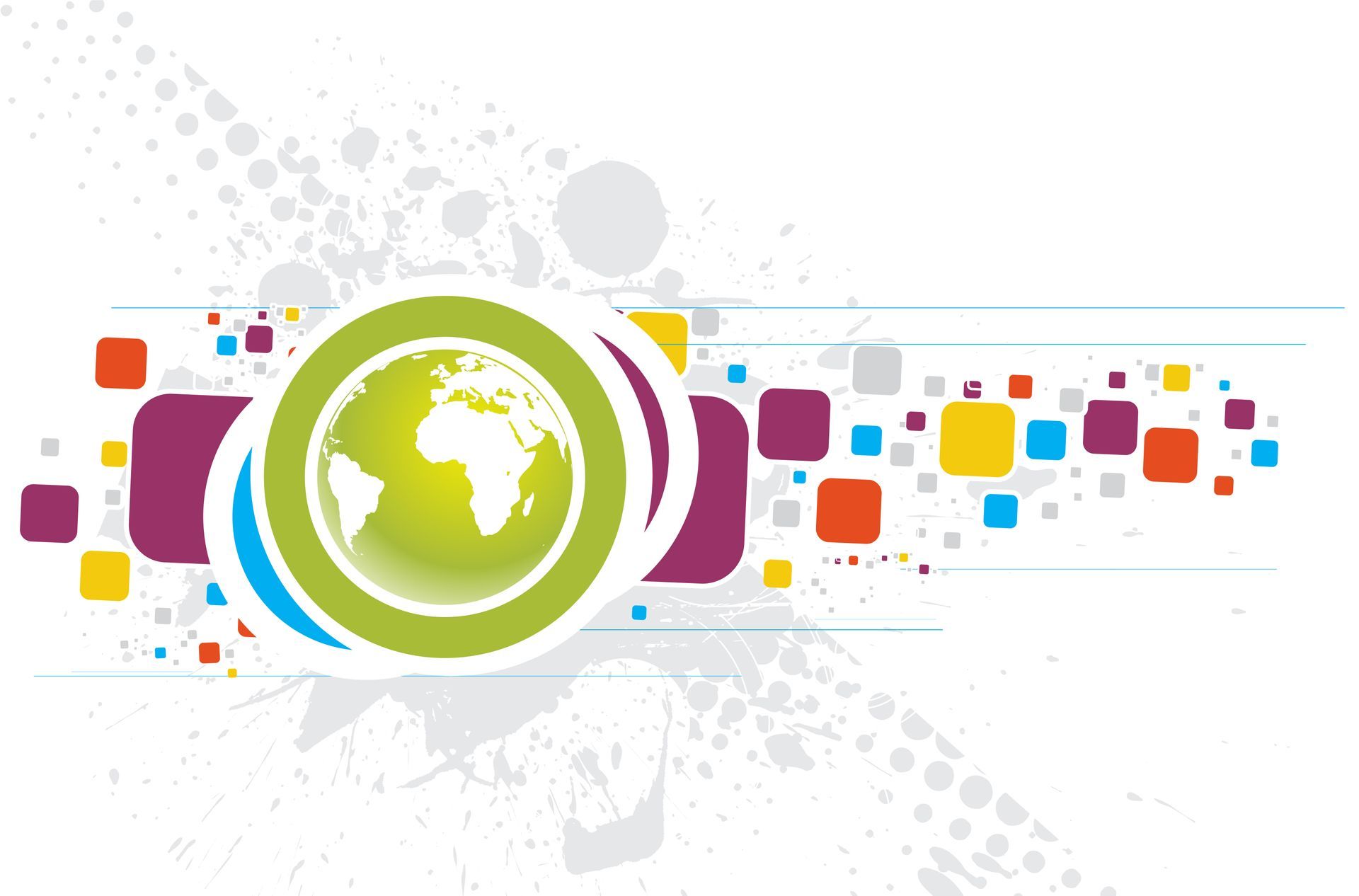 A colorful background with a globe in the center
