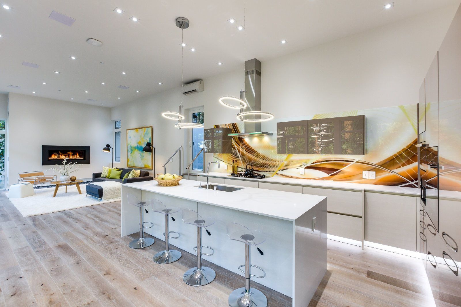There is a large island in the middle of the kitchen.