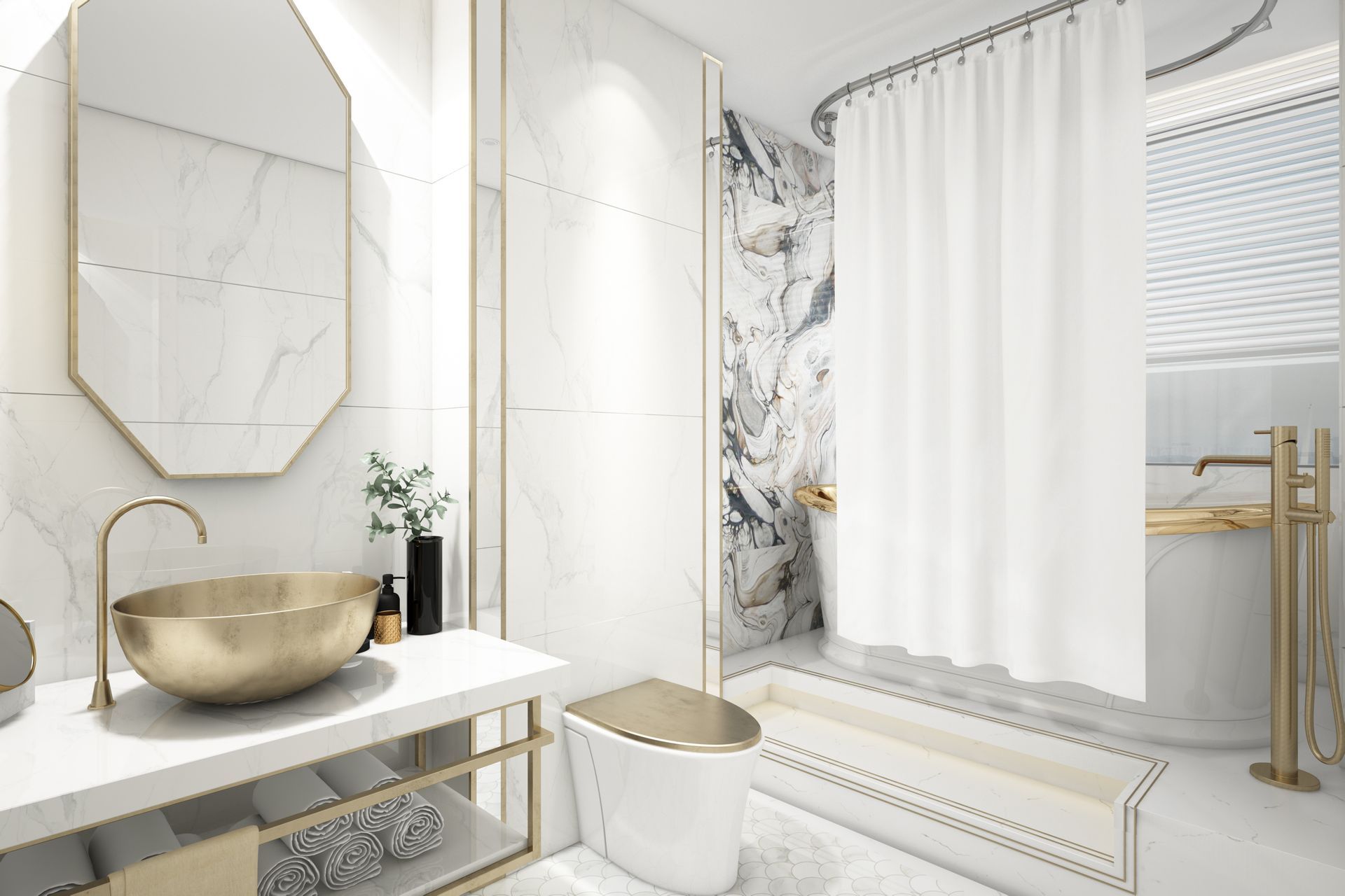 A bathroom with a sink , toilet , mirror and shower curtain.