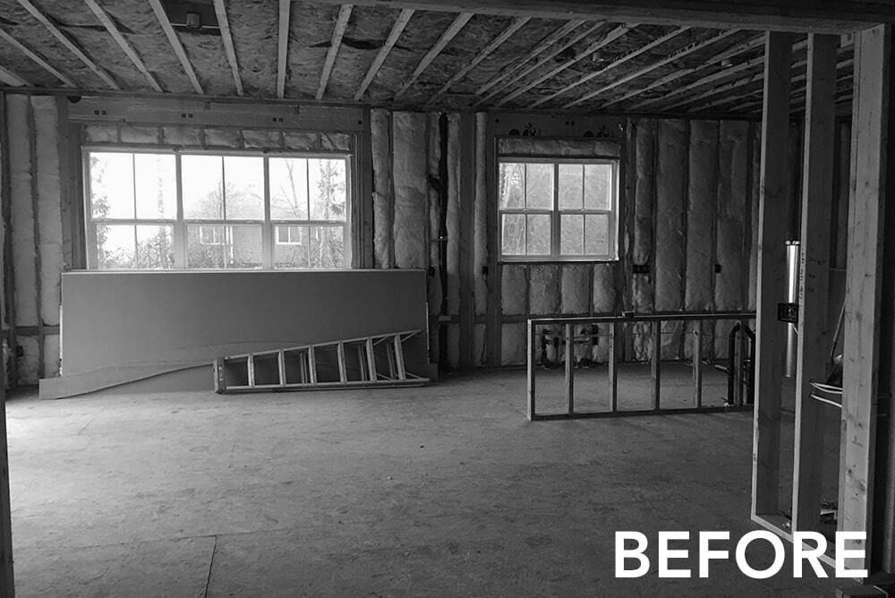 a before and after photo of a bathroom and laundry room