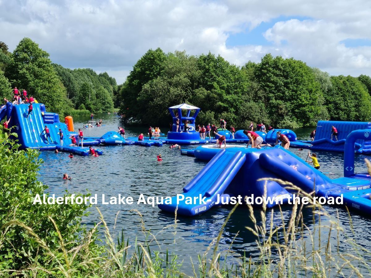 Children playing on an inflatable aqua park