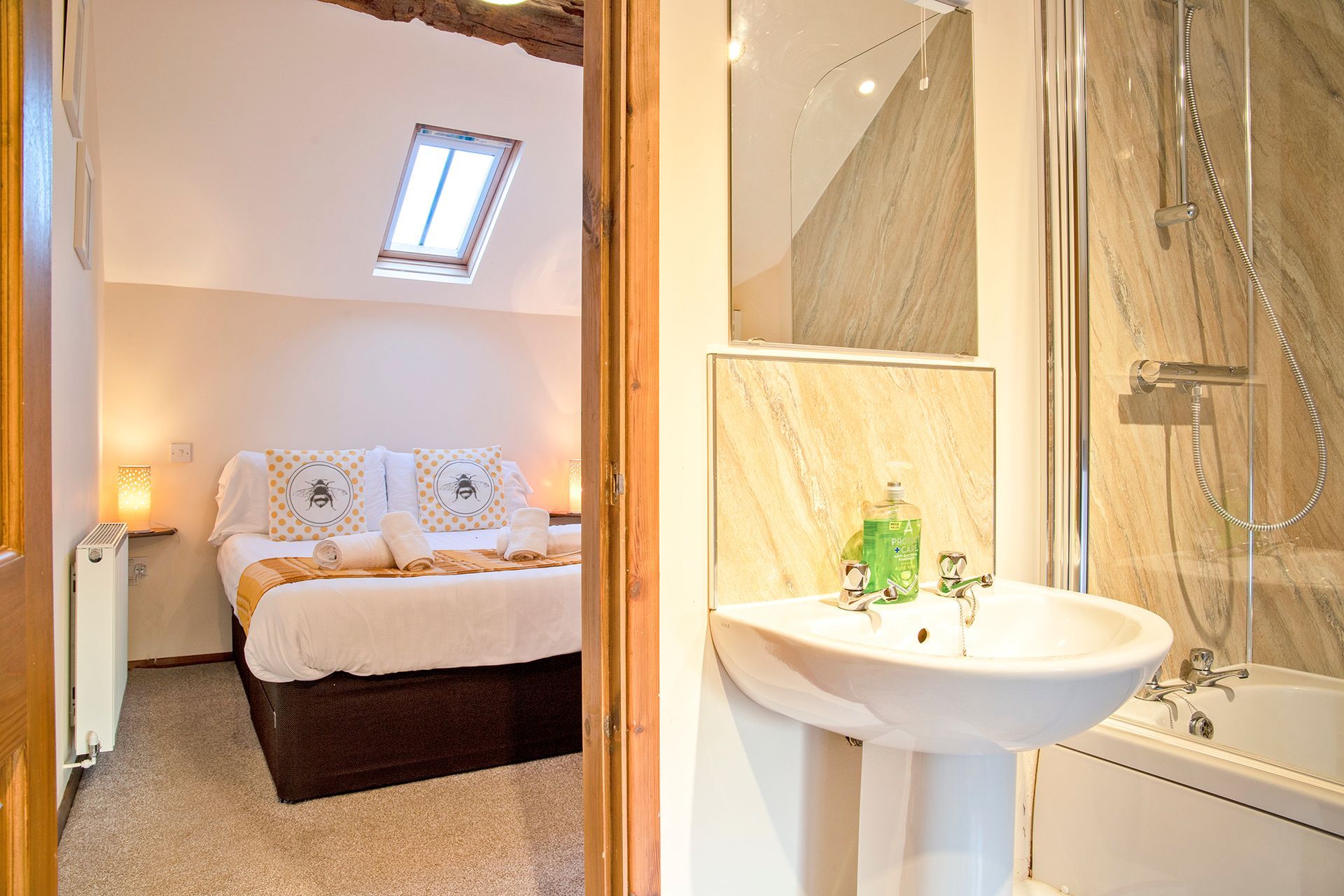 Bathroom looking into a double bedroom