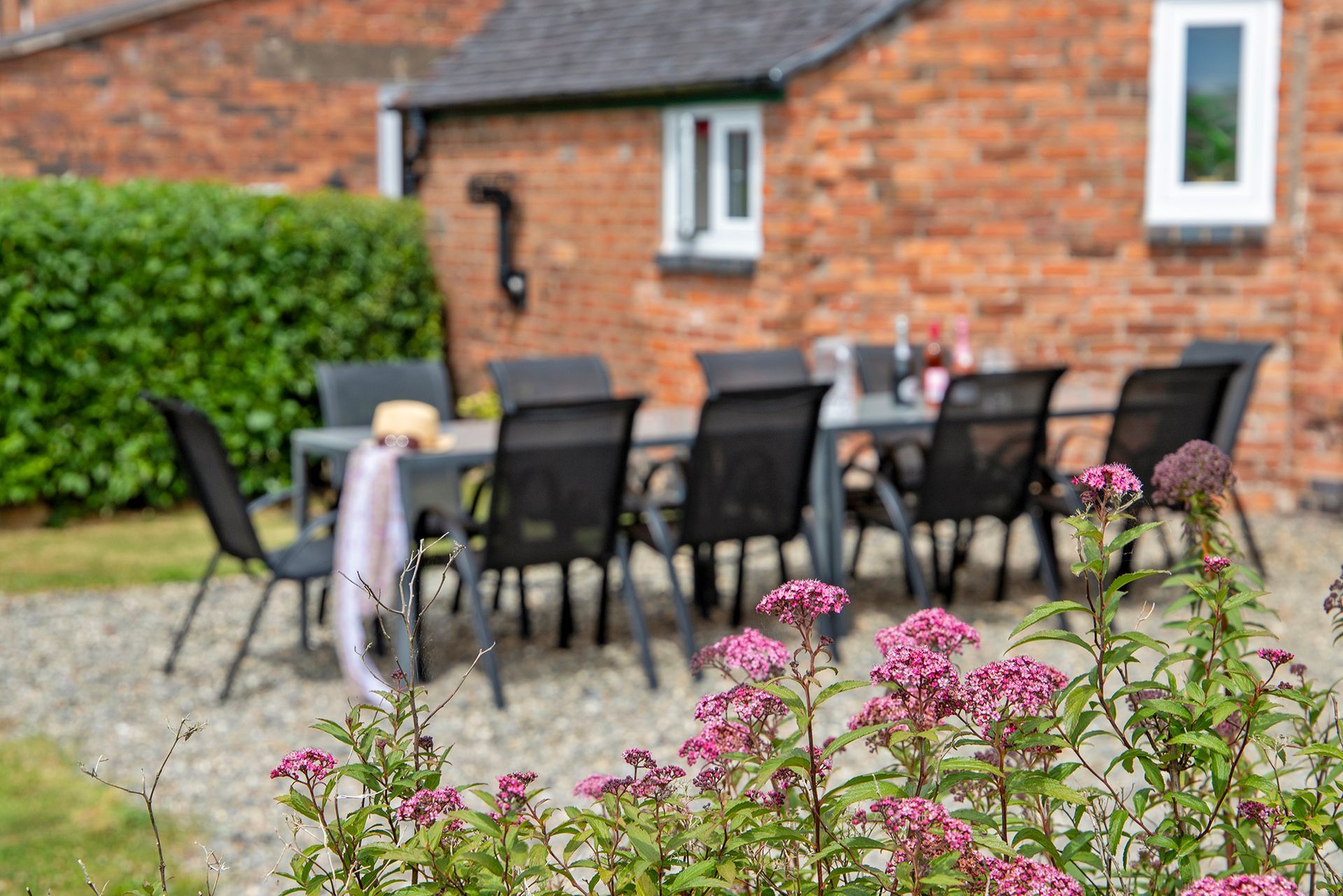 Countryside view of a patio table