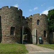 Grey stone castle turrets