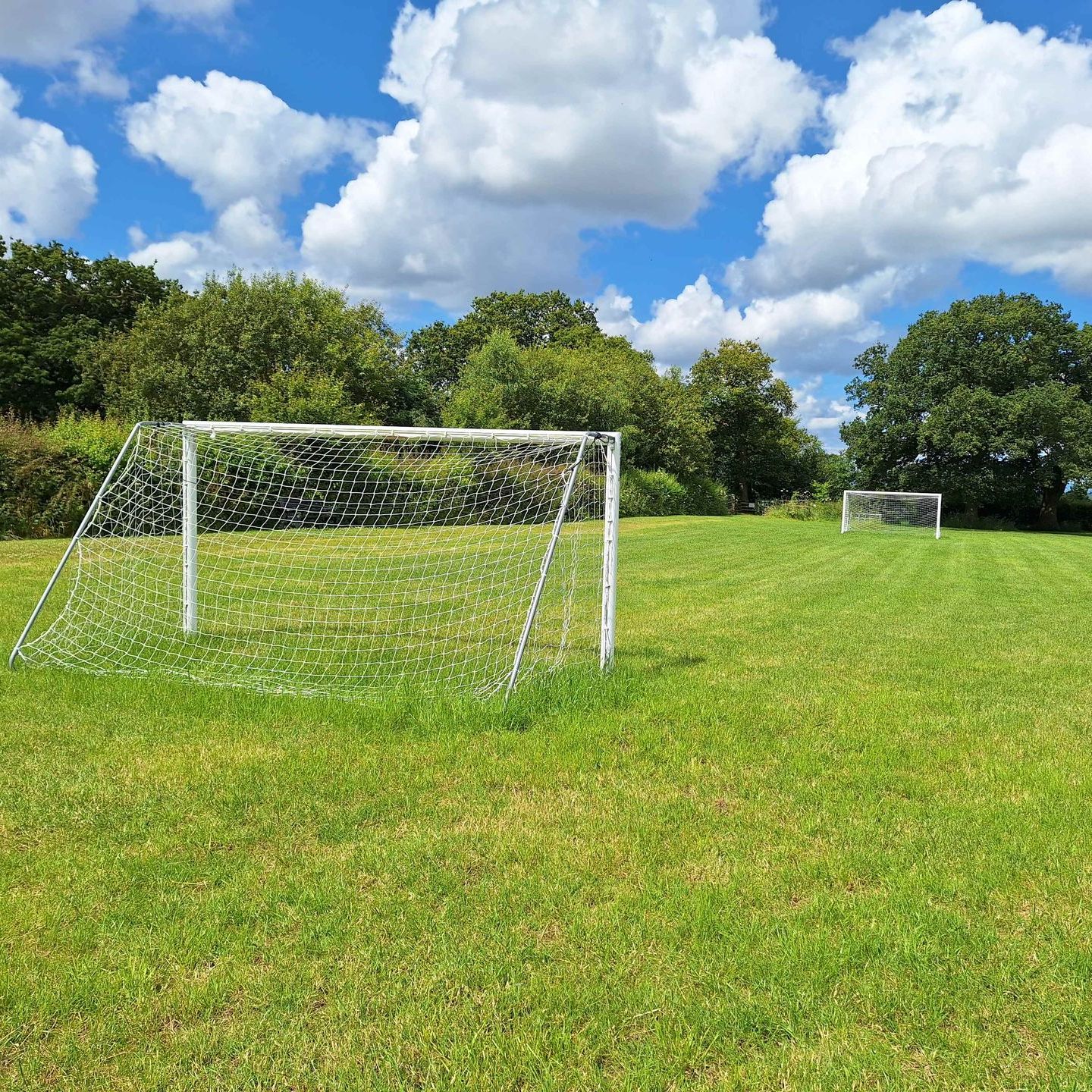 Football nets on a football field 