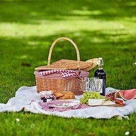 Picnic Area at Alkington Grange Barns Picnic basket in a field