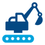 Blue excavator icon with a tracked base and raised arm