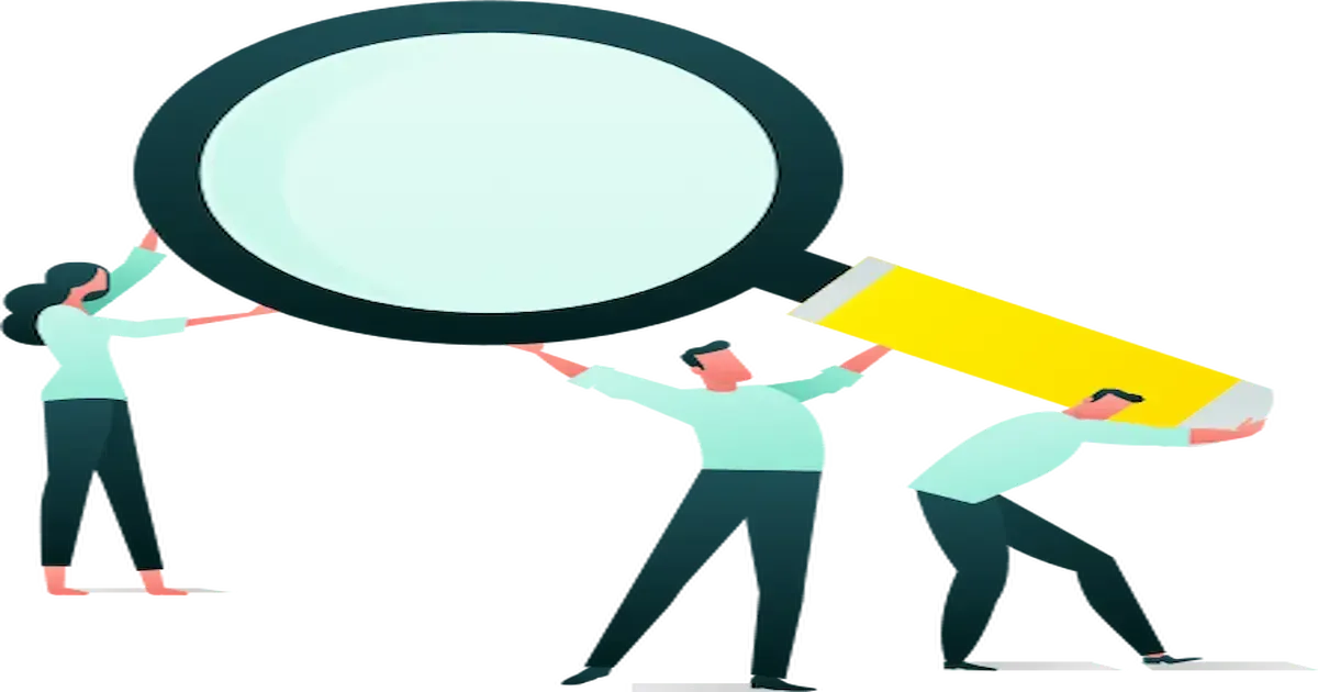 Better SEO, Right from the Start A man and woman use a magnifying glass, symbolizing careful SEO analysis for improved search results.