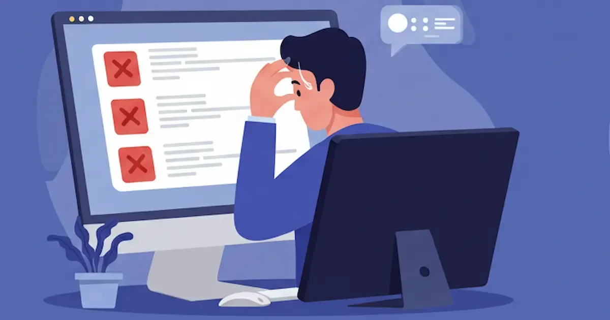A frustrated business owner looking at a computer screen with a negative review,