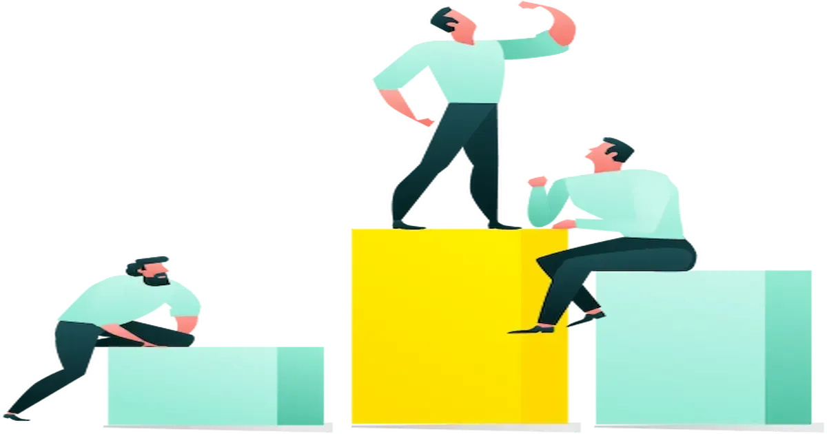 User Experience that Converts A man stands atop a rising yellow bar graph.