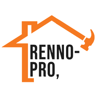 Orange house outline with hammer and text “RENNO-PRO,” logo