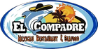 El Compadre Mexican Restaurant & Seafood logo with sombrero, palm trees, and sun over blue oval