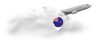 Um avião está voando através das nuvens com um alfinete de bandeira preso a ele.