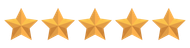 Cinco estrelas douradas estão alinhadas em uma fileira sobre um fundo branco.