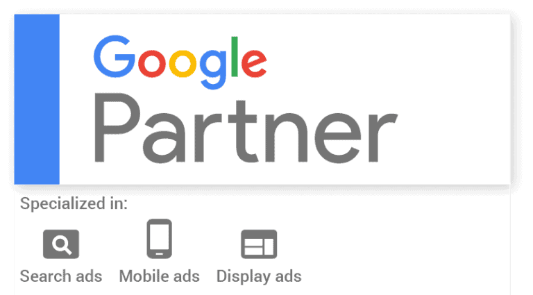 Google Partner badge, blue vertical bar, Google logo, 