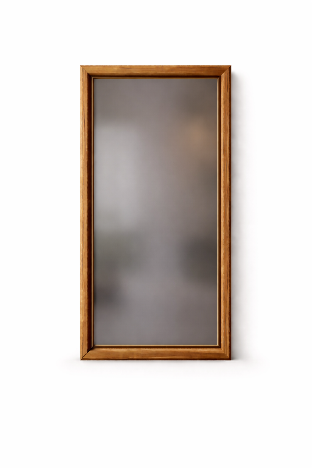 Framed frosted glass panel with a wooden border on a white background