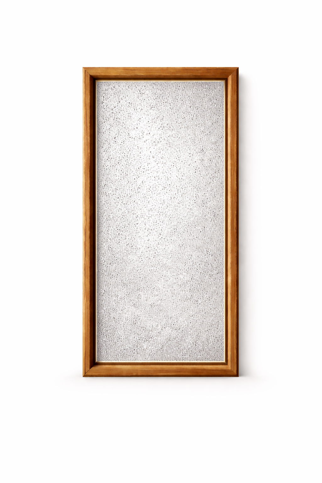 Tall wooden-framed mirror with a speckled reflective surface on a white background