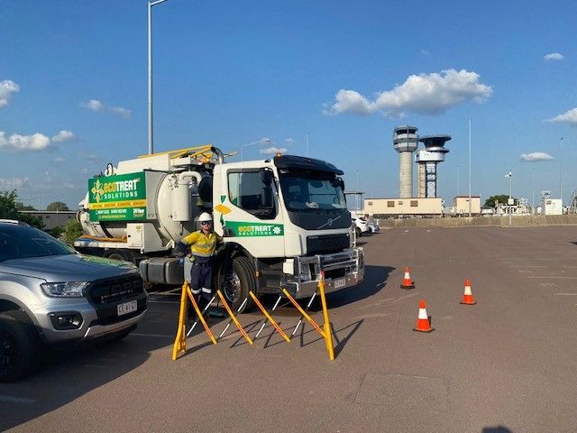 Ecotreat Solutions NT's Vacuum Truck in Action on a Parking Lot — Ecotreat Solutions NT in Winnellie, NT