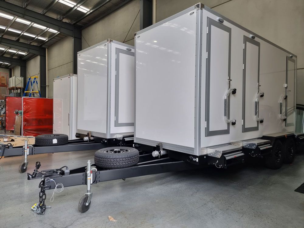 Three-Station Restroom Trailer Ideal Portable Sanitation Solution for Events and Gatherings