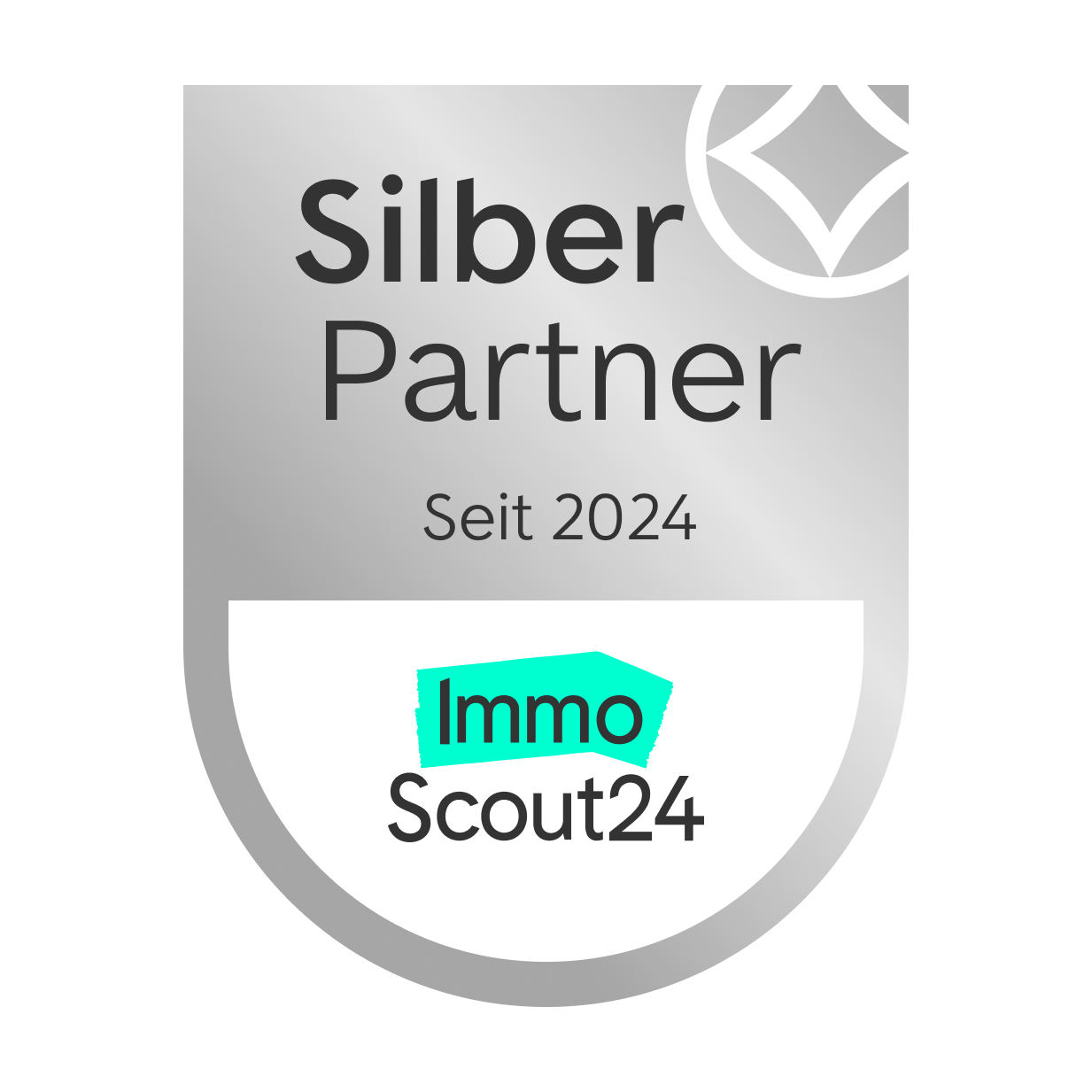 Ein silbernes Abzeichen mit der Aufschrift „Silber Partner seit 2024“
