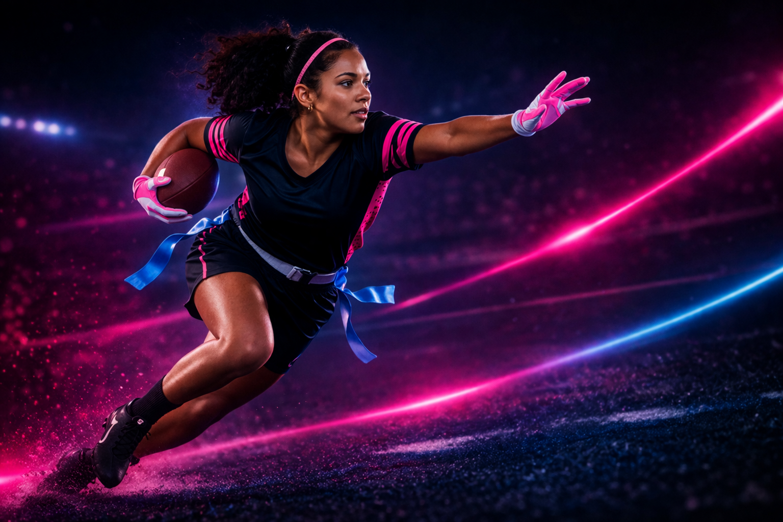 Girls running with football