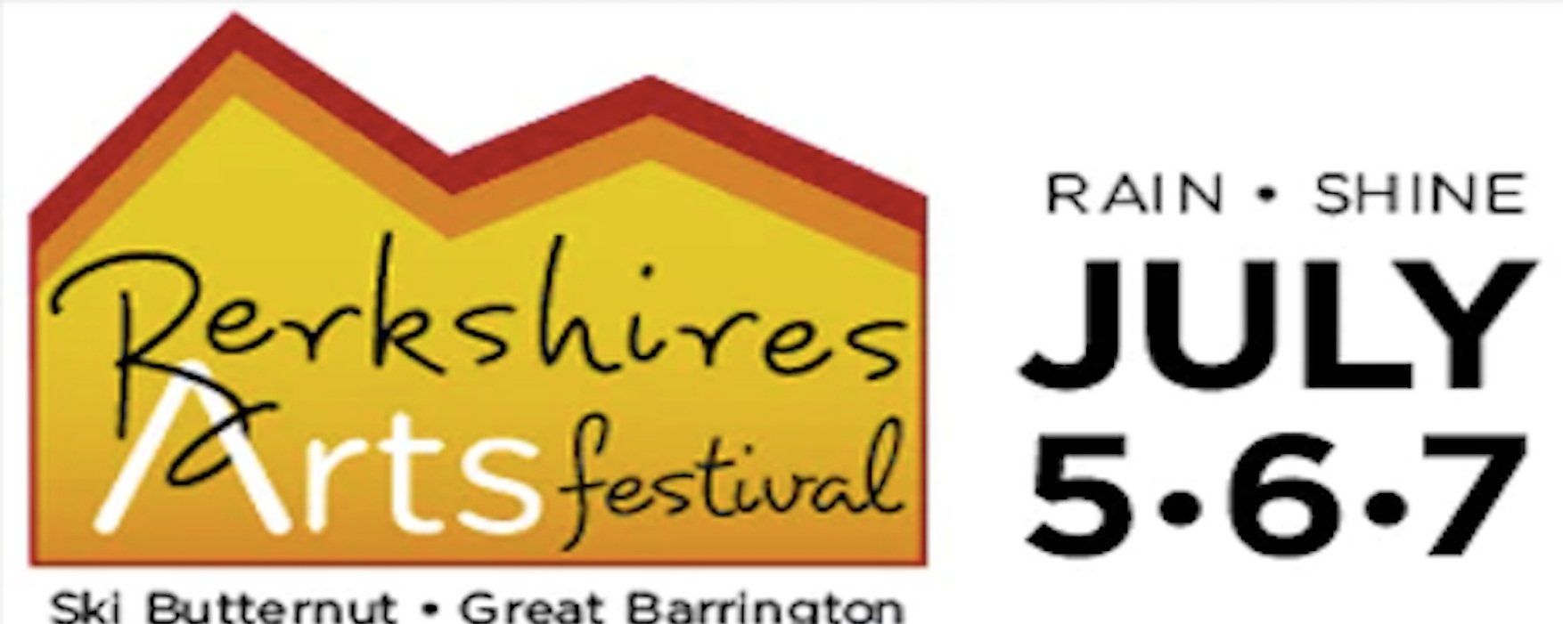 Berkshires Arts Festival logo with July 5–7 dates, rain or shine, Ski Butternut, Great Barrington