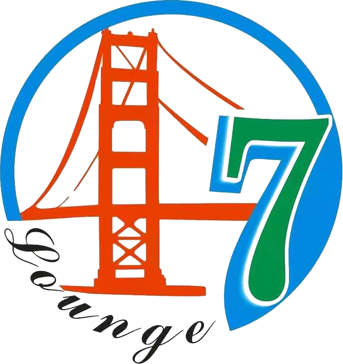 Golden Gate Bridge logo with a blue circle, orange bridge, green-blue 7, and the word “Lounge” in script