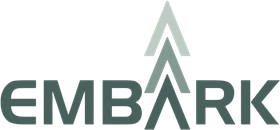A logo for embark project services with an arrow pointing up.