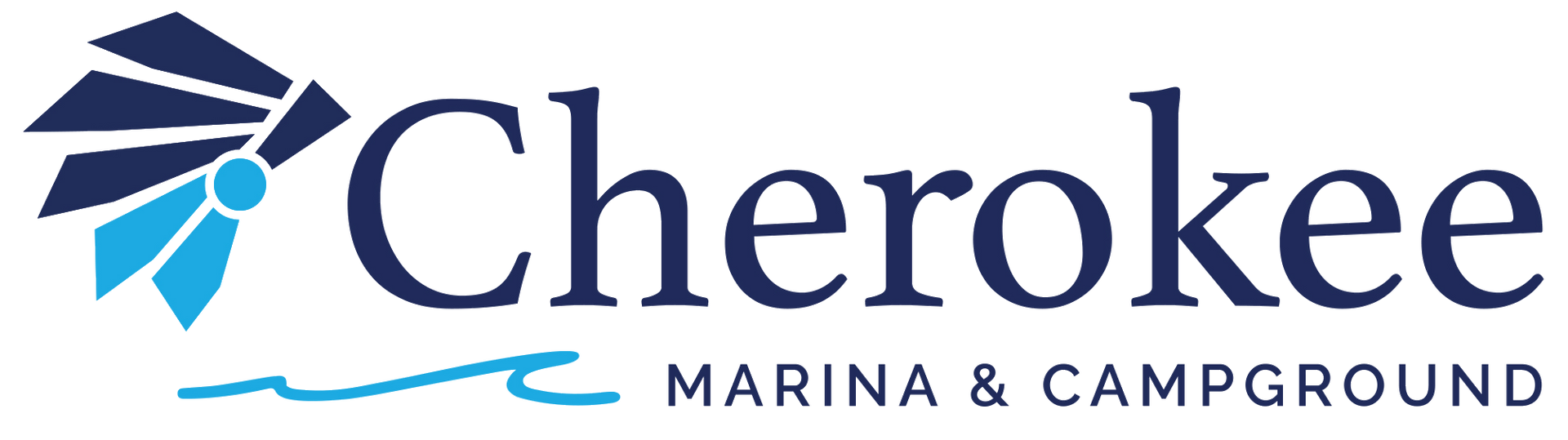 Cherokee Marina & Campground logo with blue sailboat graphic and navy text